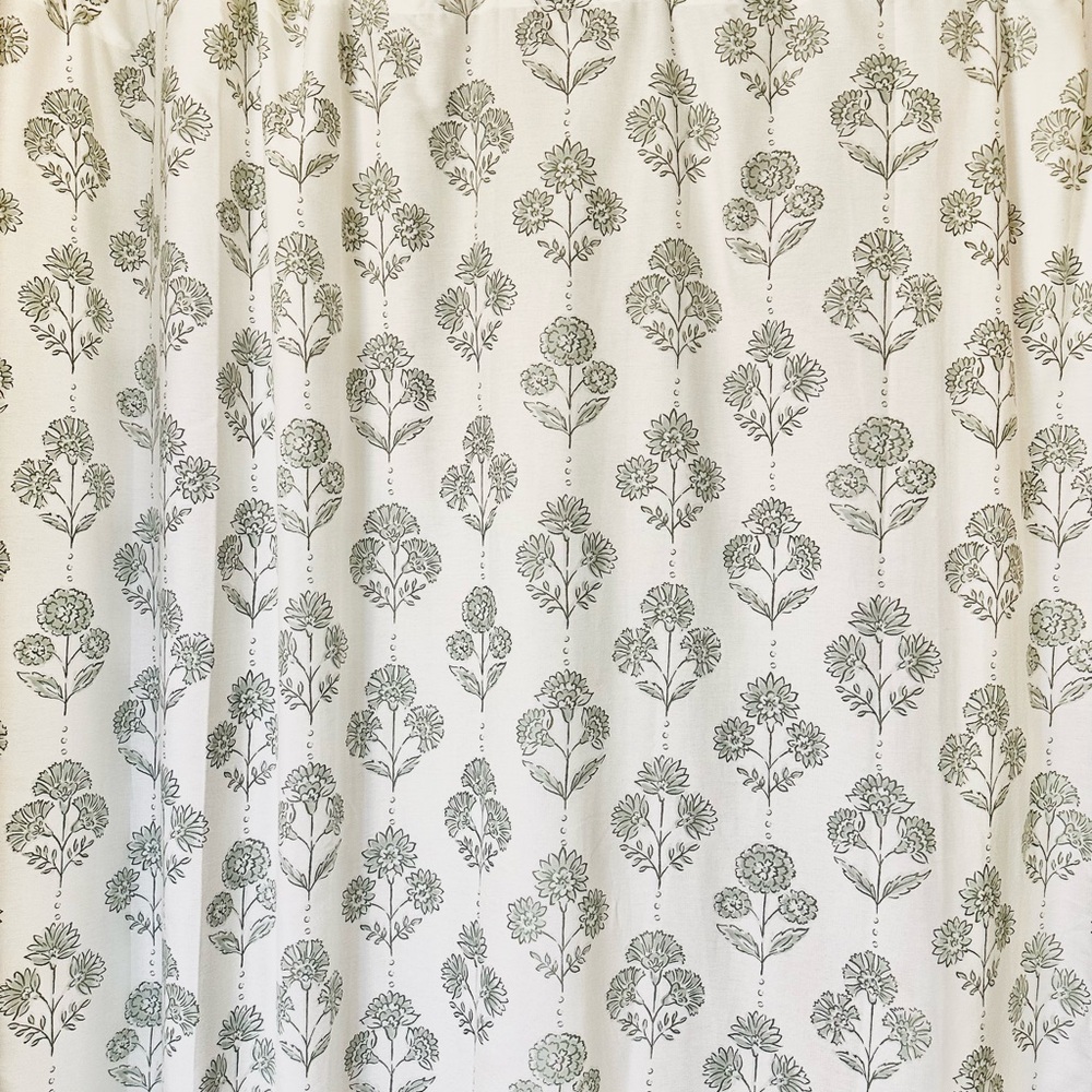 Shabby Chic White and Grey Green Floral Shower Curtain